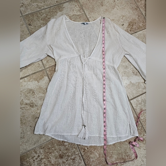 Blue Island Silver Threaded Gauzy Adjustable Waist Beach Cover Up White Large - Picture 6 of 6